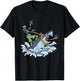 Skeleton Riding Shark Halloween Costume Bones Sea Animal T-Shirt - T-Shirt | Black