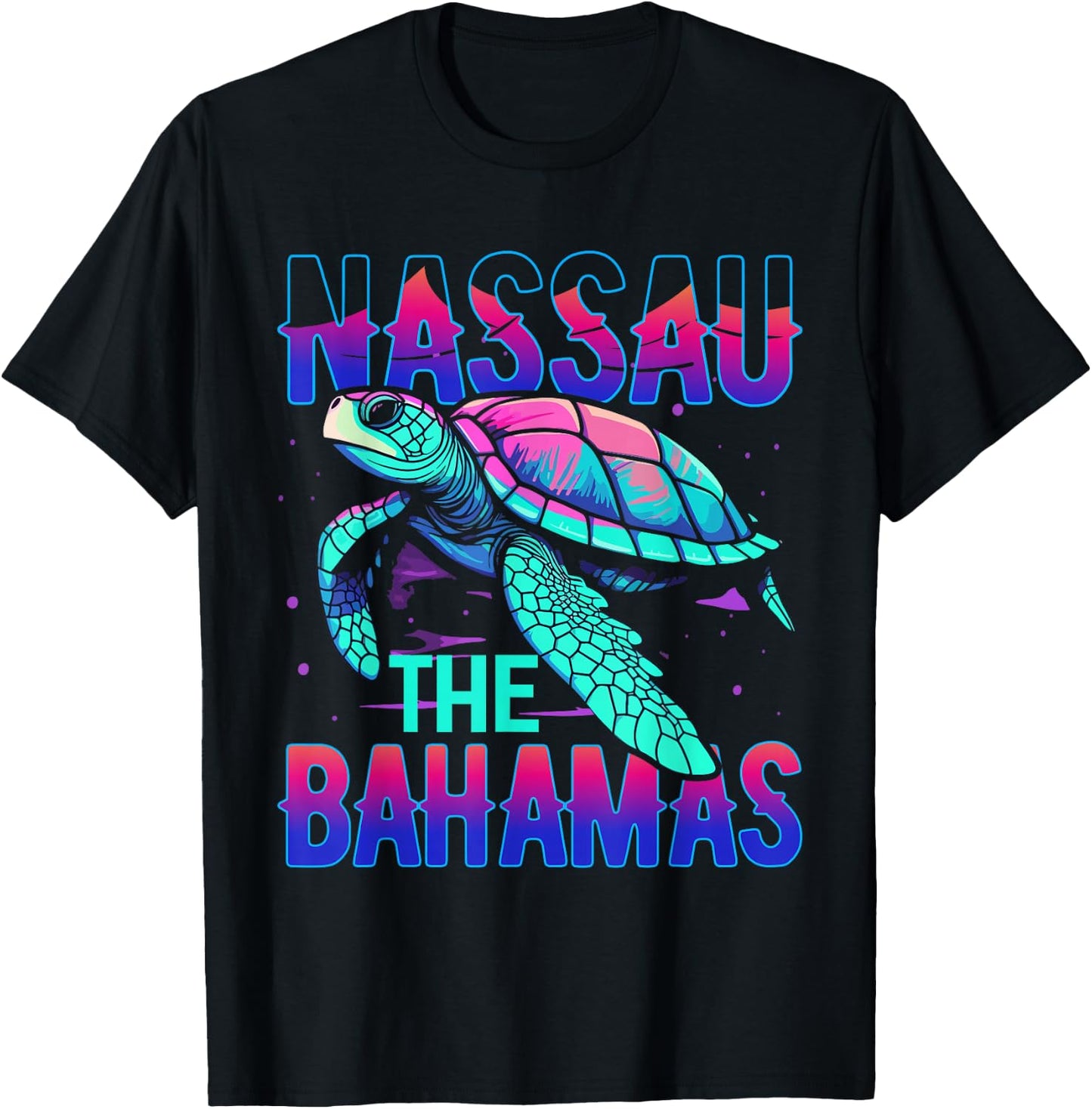 Nassau Bahamas Designs By AKOKAY -Adults, -Kids Sea Turtle Bahamas Souvenirs Bahamas Black Small Classic Fit Short Sleeve T-Shirt - T-Shirt | Black