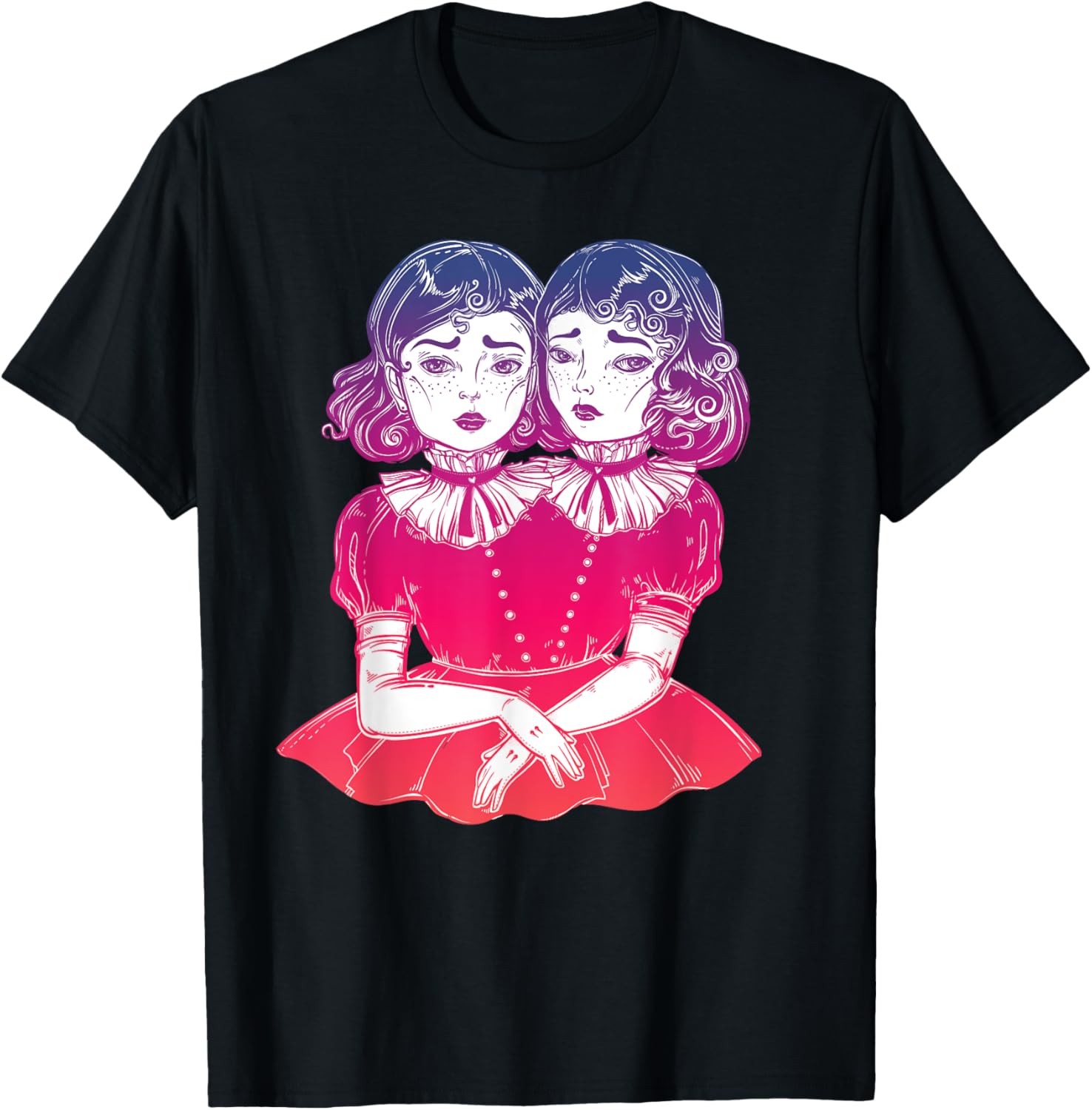 Victorian Siamese Twins - Vintage Boho Circus T-Shirt - T-Shirt | Black