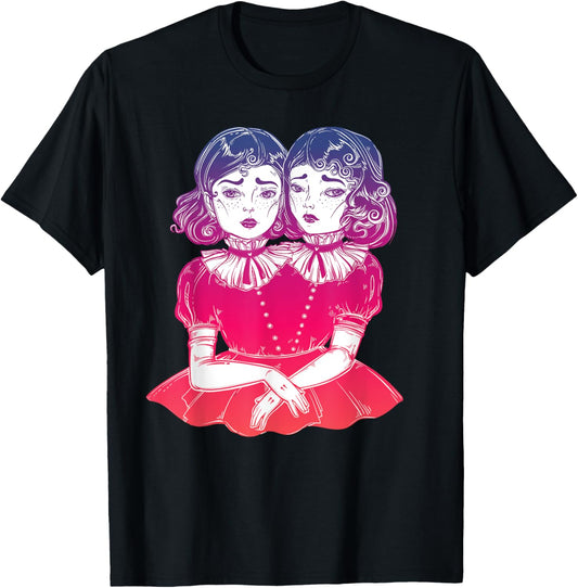 Victorian Siamese Twins - Vintage Boho Circus T-Shirt - T-Shirt | Black