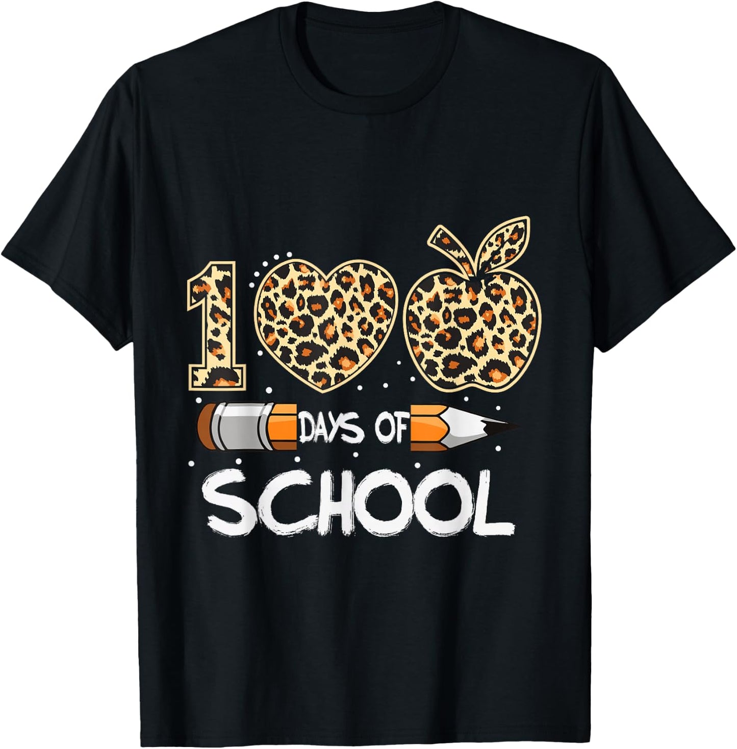 100 Days of School Leopard Print Teacher And Student T-Shirt - T-Shirt | Black