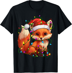 Fox Santa Christmas Tree Lighting Xmas Funny T-Shirt - T-Shirt | Black