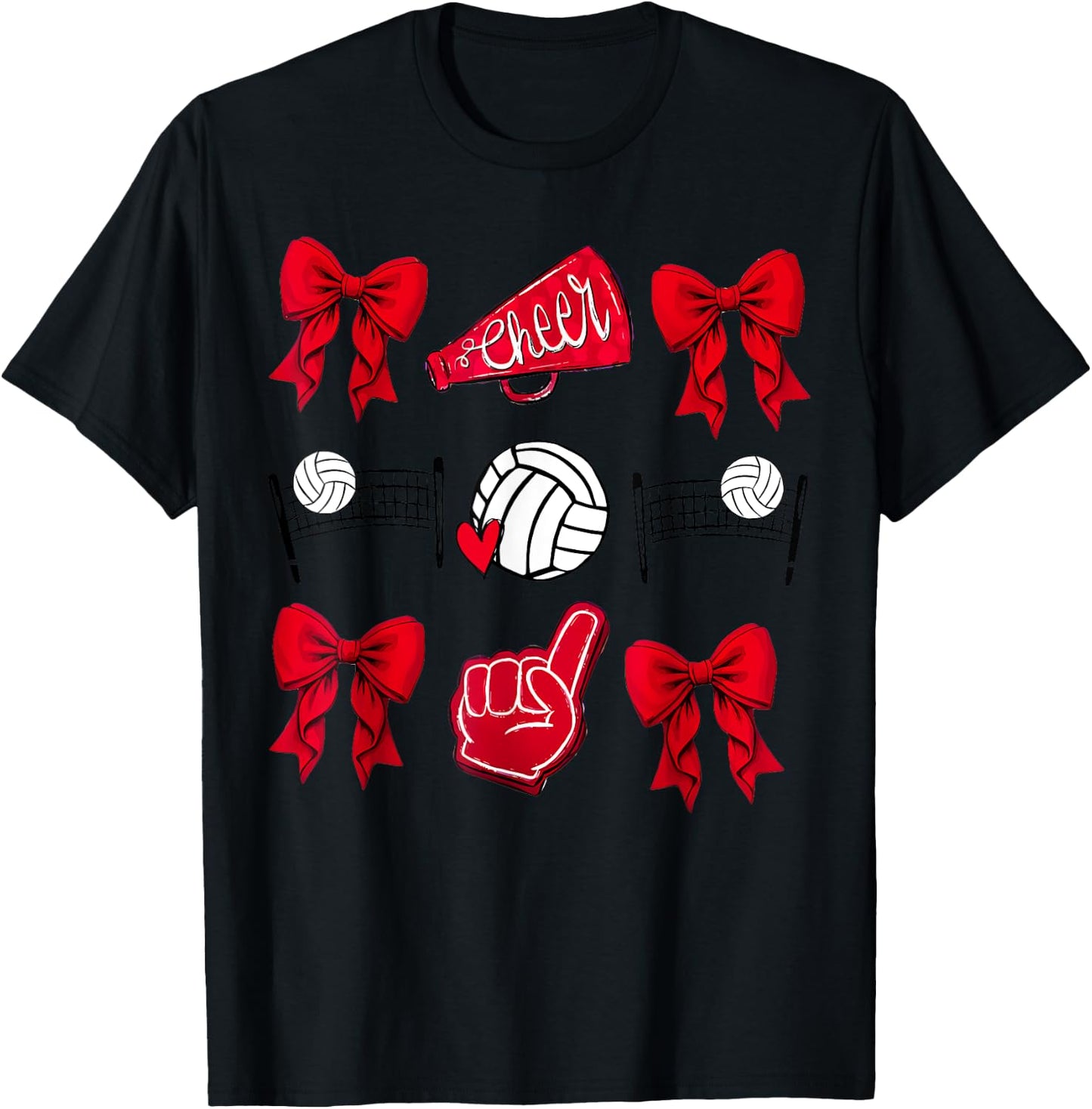 Volleyball Coquette Bow Volleyball Mom Game Day Women Girls T-Shirt - T-Shirt | Black