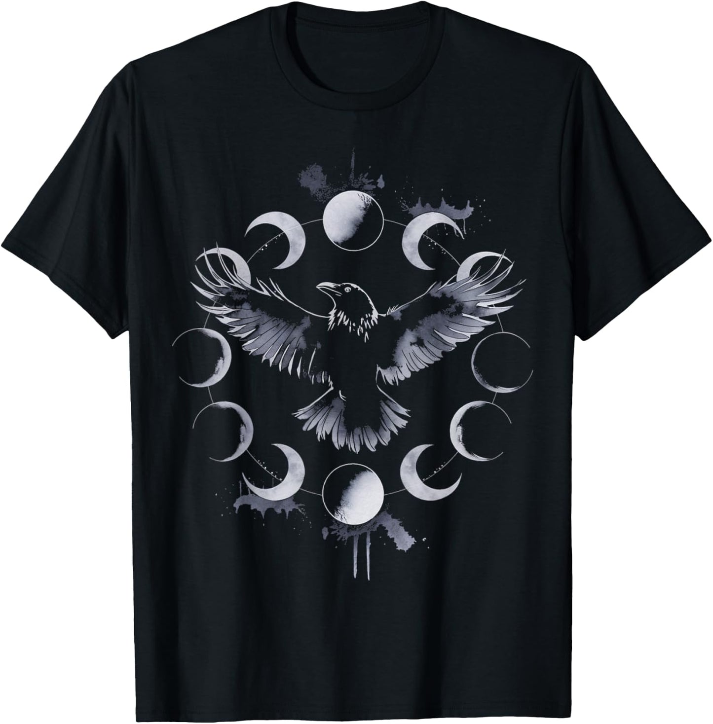 Black Crow Raven Moon Phases Gothic Art Occult T-Shirt - T-Shirt | Black