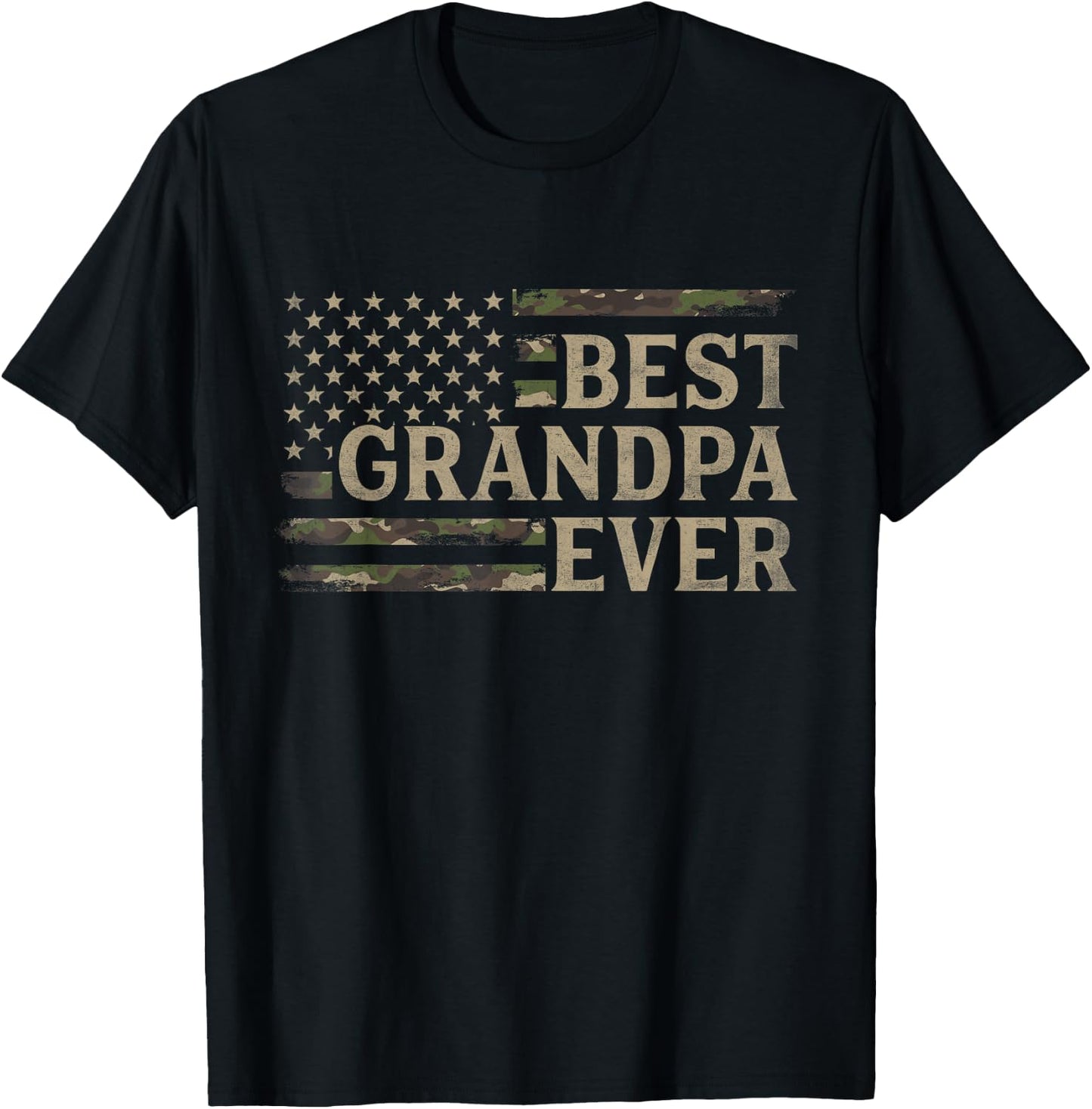 Camo Best Grandpa Ever Camourflage USA Flag Fathers Day T-Shirt - T-Shirt | Black