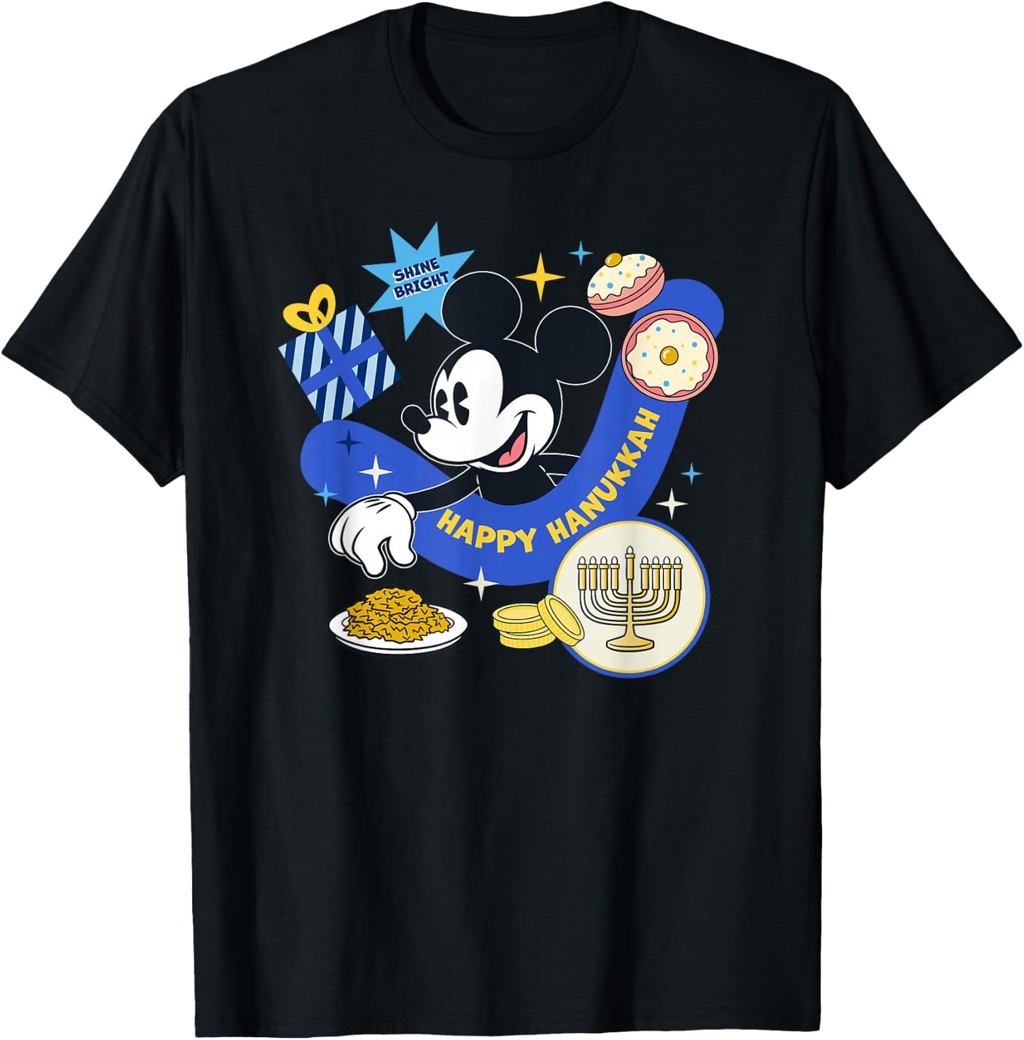 Disney Mickey Mouse Holiday Happy Hanukkah Shine Bright T-Shirt - T-Shirt | Black