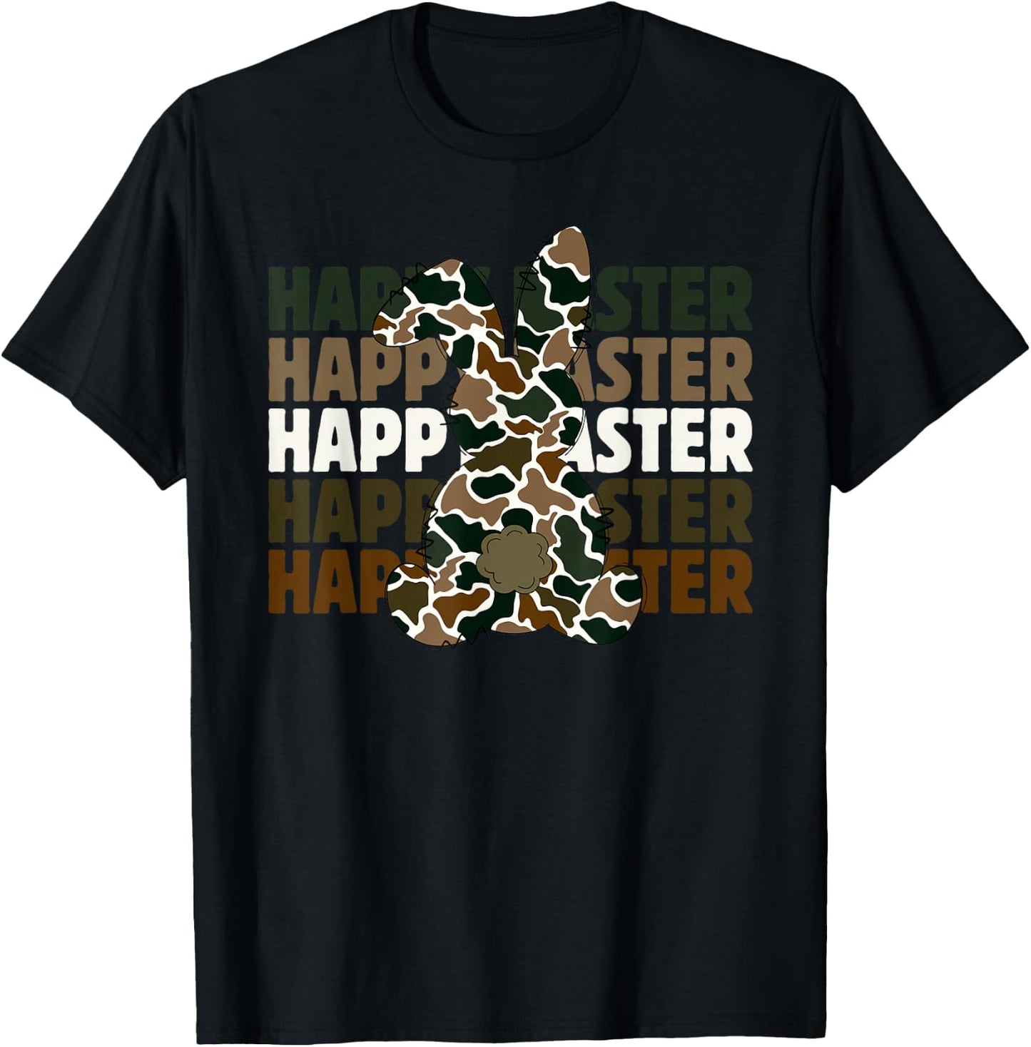 Happy Easter, Camo Bunny, Hunting, Camouflage T-Shirt - T-Shirt | Black