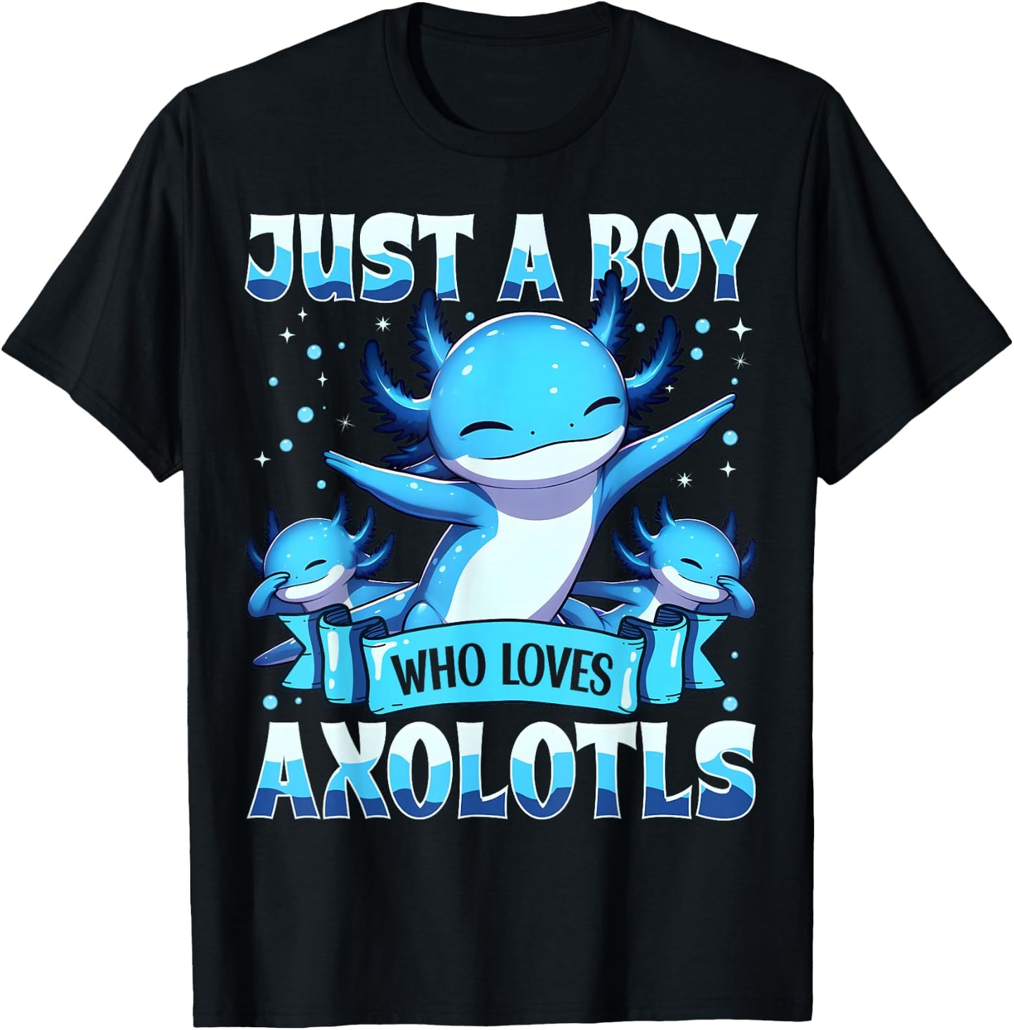 Just A Boy Who Loves Axolotls Kids Boys Cute Axolotl T-Shirt - T-Shirt | Black