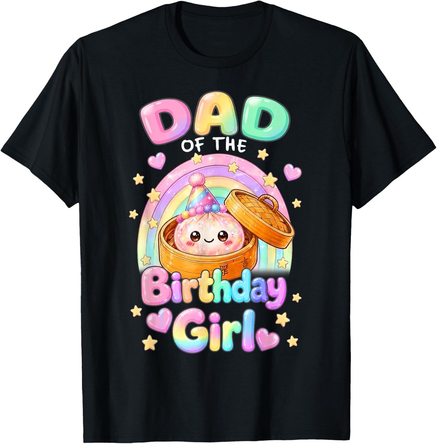 Dad of The Birthday Girl Kawaii Dumpling Squishy Matching T-Shirt - T-Shirt | Black
