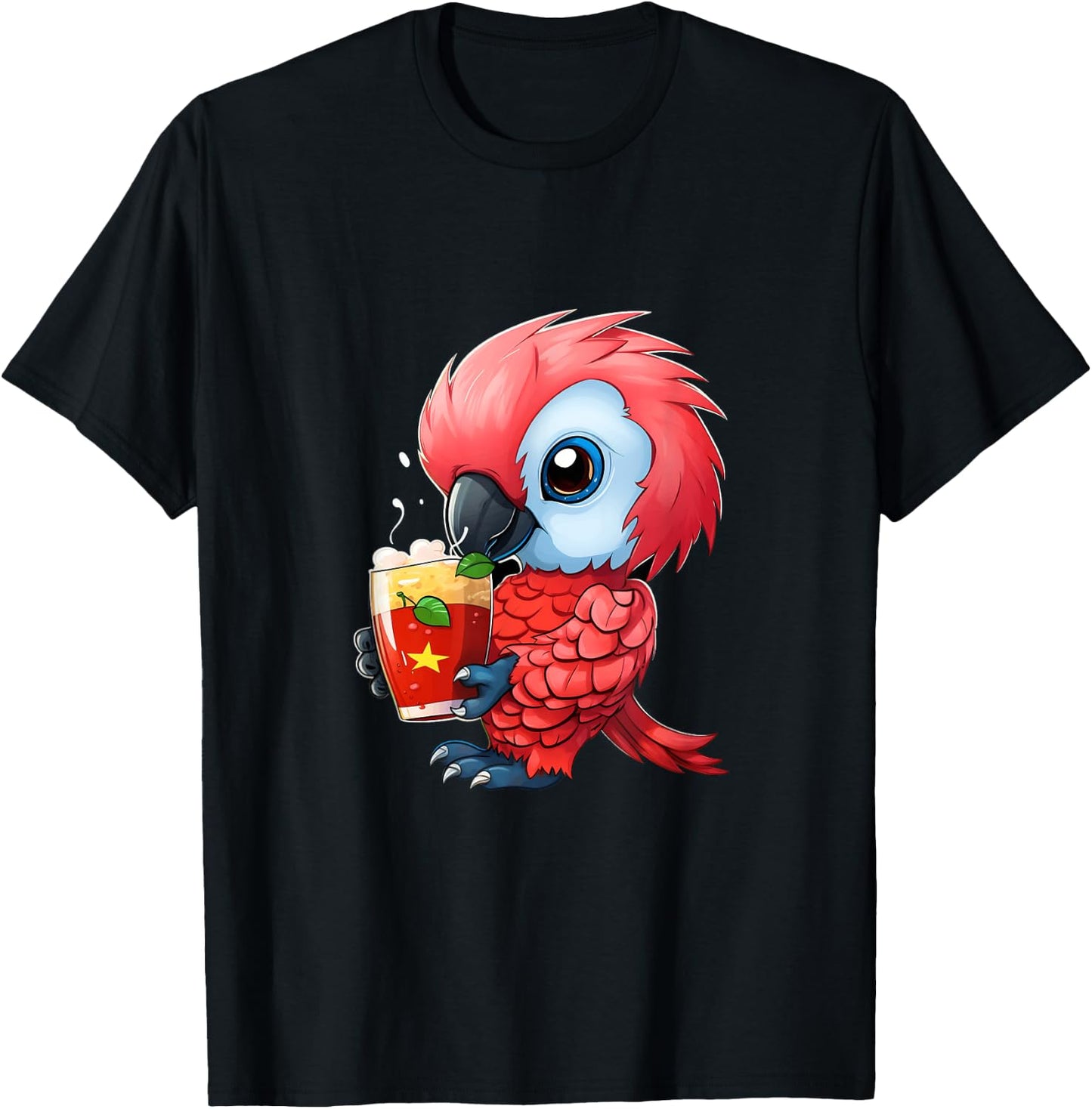Parrot Strawberry Milk Drinking Parrot Bird Lover T-Shirt - T-Shirt | Black