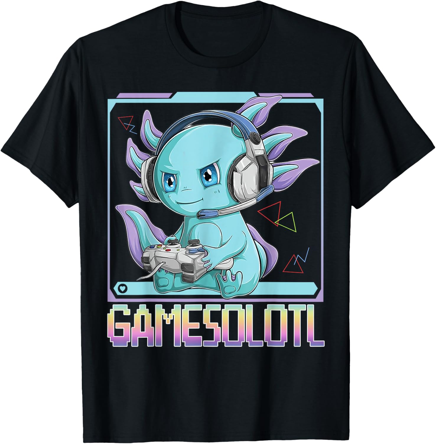 Gamesolotl Gamer Kawaii Axolotl Fish Playing Video Games T-Shirt - T-Shirt | Black