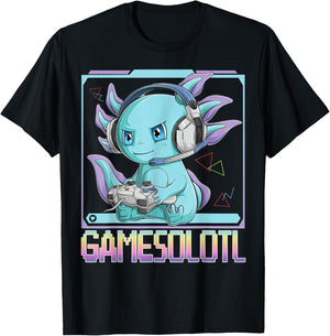 Gamesolotl Gamer Kawaii Axolotl Fish Playing Video Games T-Shirt - T-Shirt | Black
