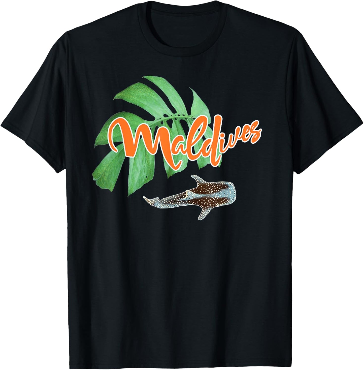 Maldives Whale Shark Monstera Vacation Travel Souvenir Gift T-Shirt - T-Shirt | Black