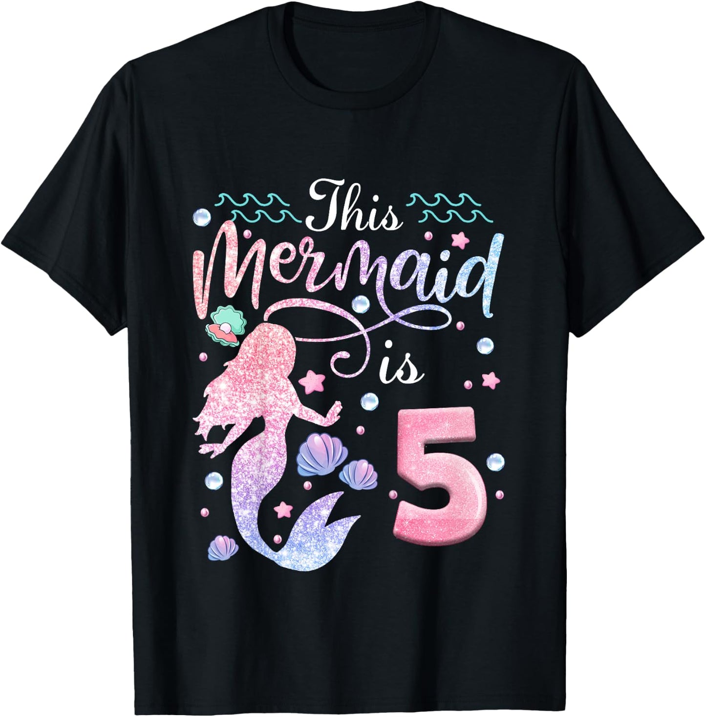 Kids 5th Birthday Girls This Mermaid Is 5 Years Old Kids T-Shirt - T-Shirt | Black