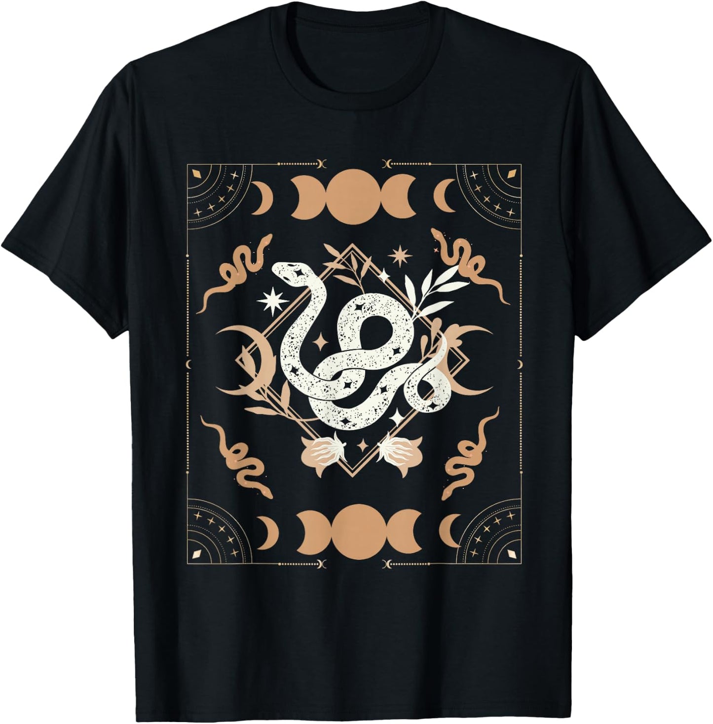 Dark Academia Aesthetic Celestial Boho Tarot Snakes Witchy T-Shirt - T-Shirt | Black