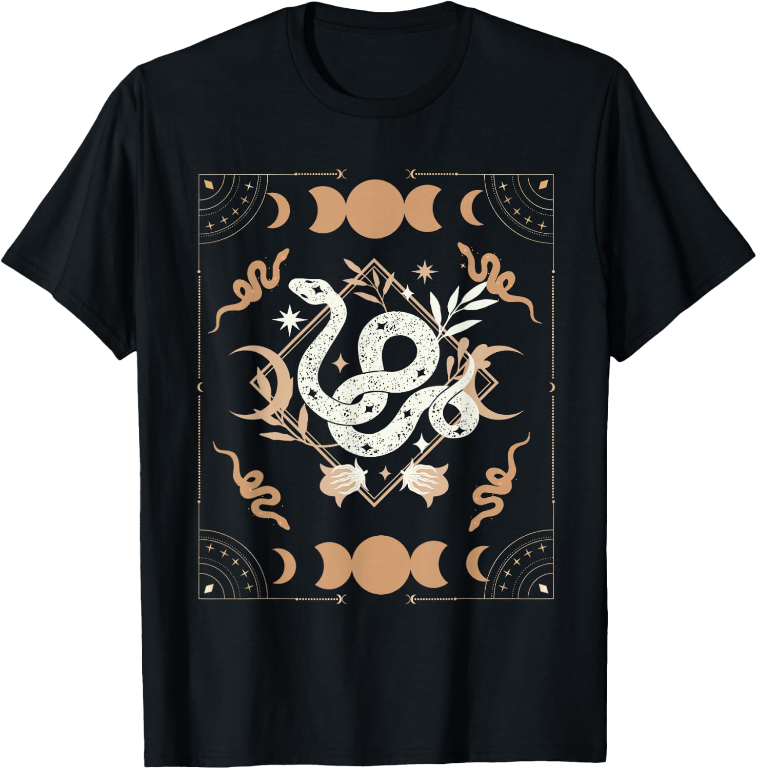 Dark Academia Aesthetic Celestial Boho Tarot Snakes Witchy T-Shirt - T-Shirt | Black
