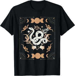 Dark Academia Aesthetic Celestial Boho Tarot Snakes Witchy T-Shirt - T-Shirt | Black