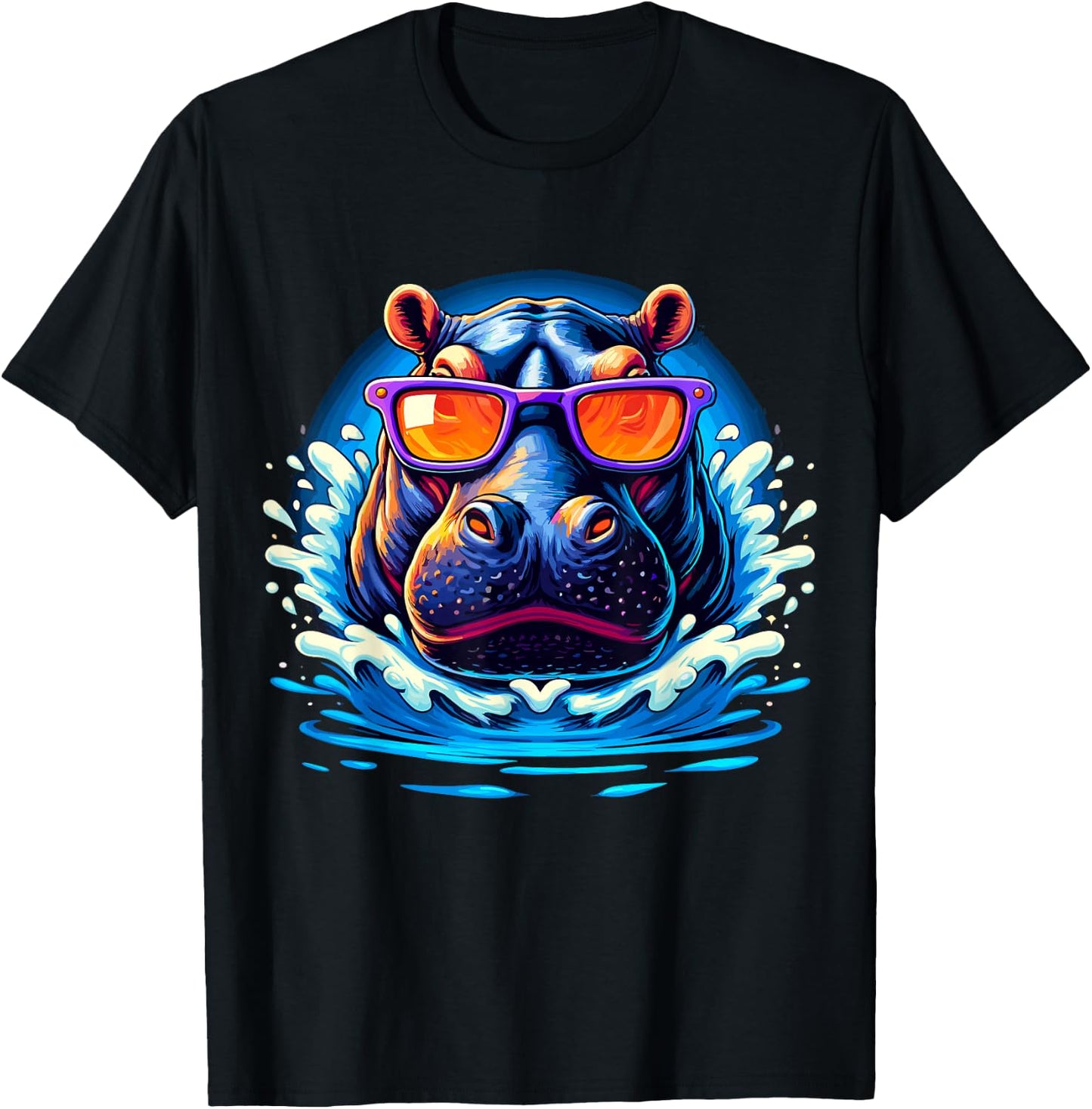 Hippo with Sunglasses Hippopotamus T-Shirt - T-Shirt | Black