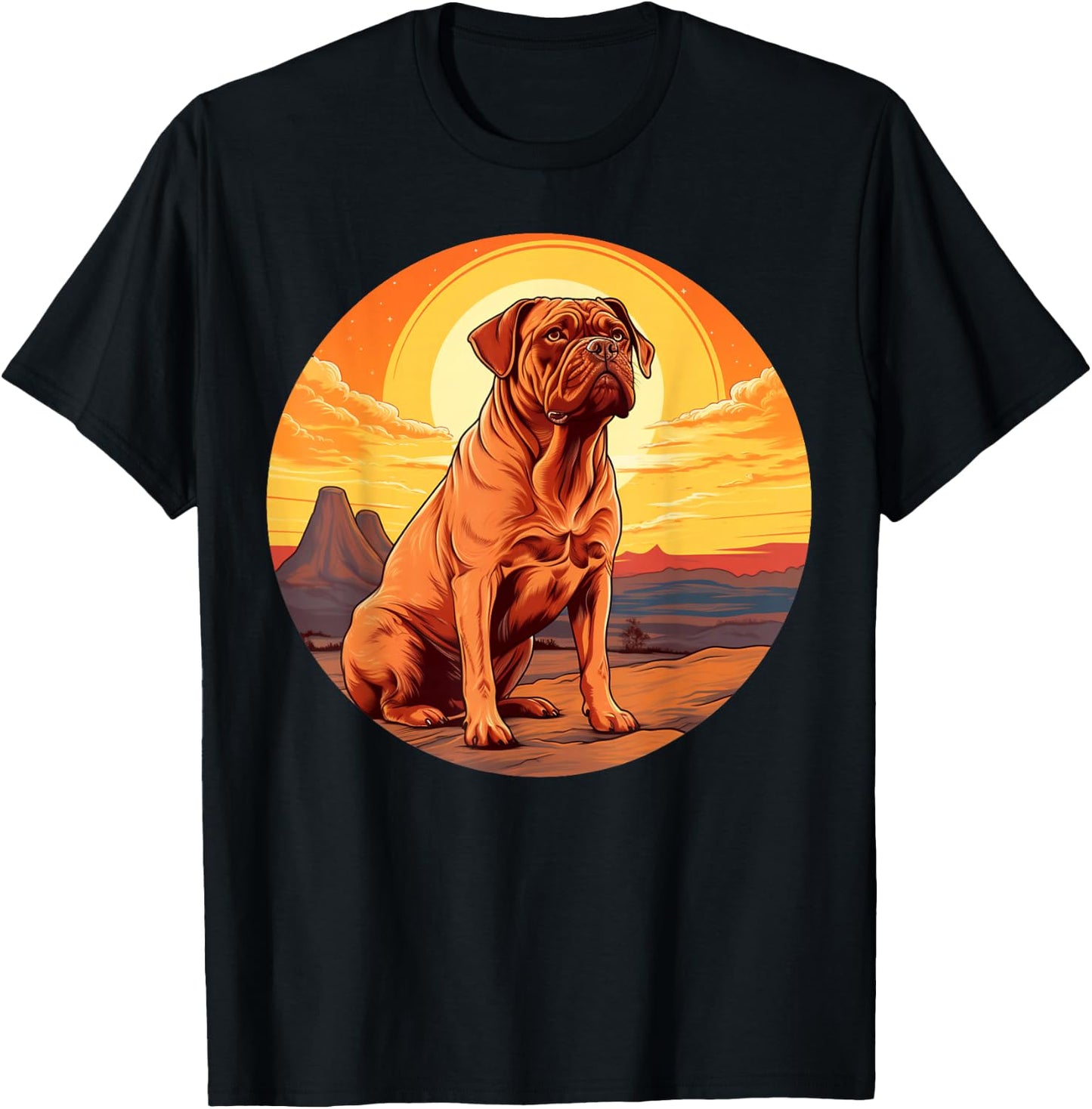 Retro Vintage Dogue de Bordeaux Dog Sunset French Mastiff T-Shirt - T-Shirt | Black