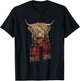 Cute Highland Cow Wearing Buffalo Plaid Scarf Farming Farmer T-Shirt - T-Shirt | Black