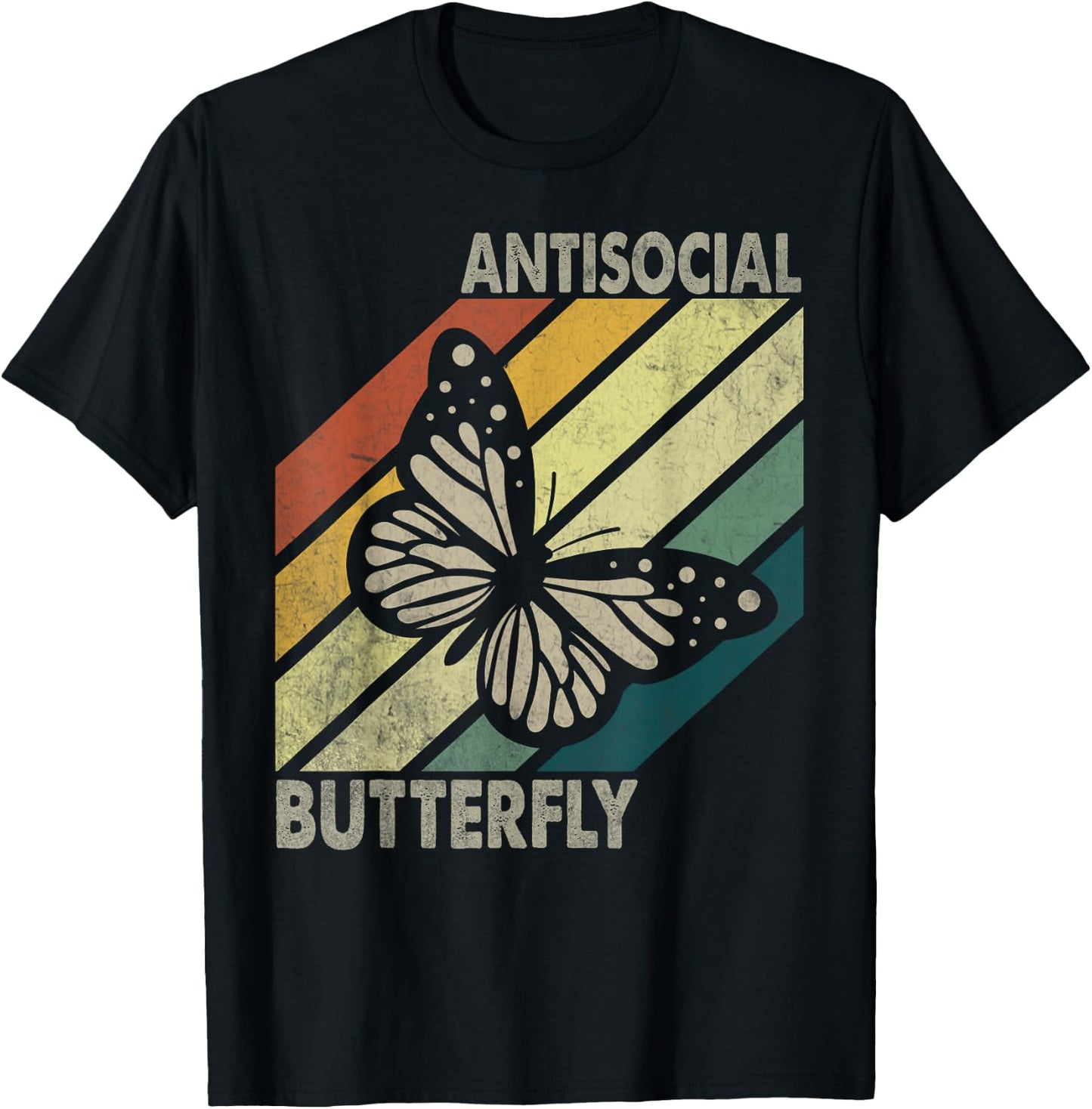 Vintage Antisocial Butterfly Women Gift T-Shirt - T-Shirt | Black