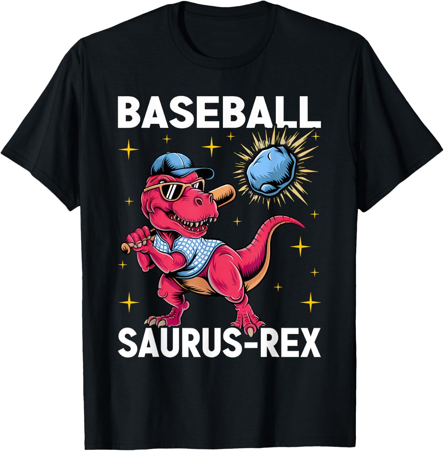 Baseballsaurus T-Rex Dinosaur Playing Baseball Dino Sports T-Shirt - T-Shirt | Black