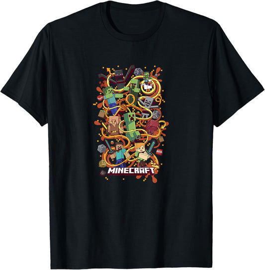 Minecraft Group Shot Funtage Arrow Composition , Black, S T-Shirt - T-Shirt | Black