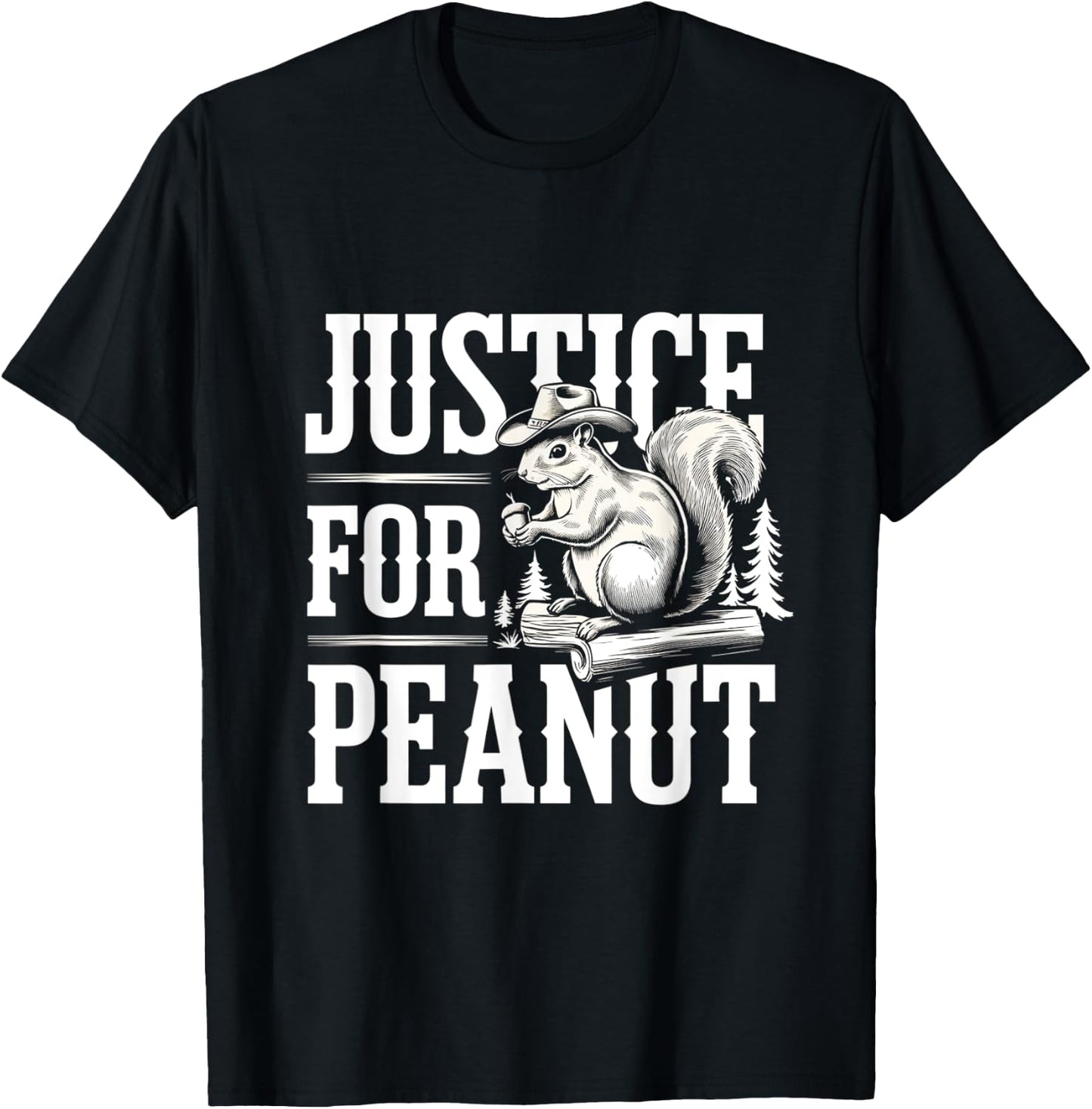Justice For Peanut The Squirrel - Cute Squirrel Cowboy Hat T-Shirt - T-Shirt | Black