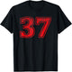 Red 37 Number Thirty Seven Front & Back Vintage Logo Uniform T-Shirt - T-Shirt | Black