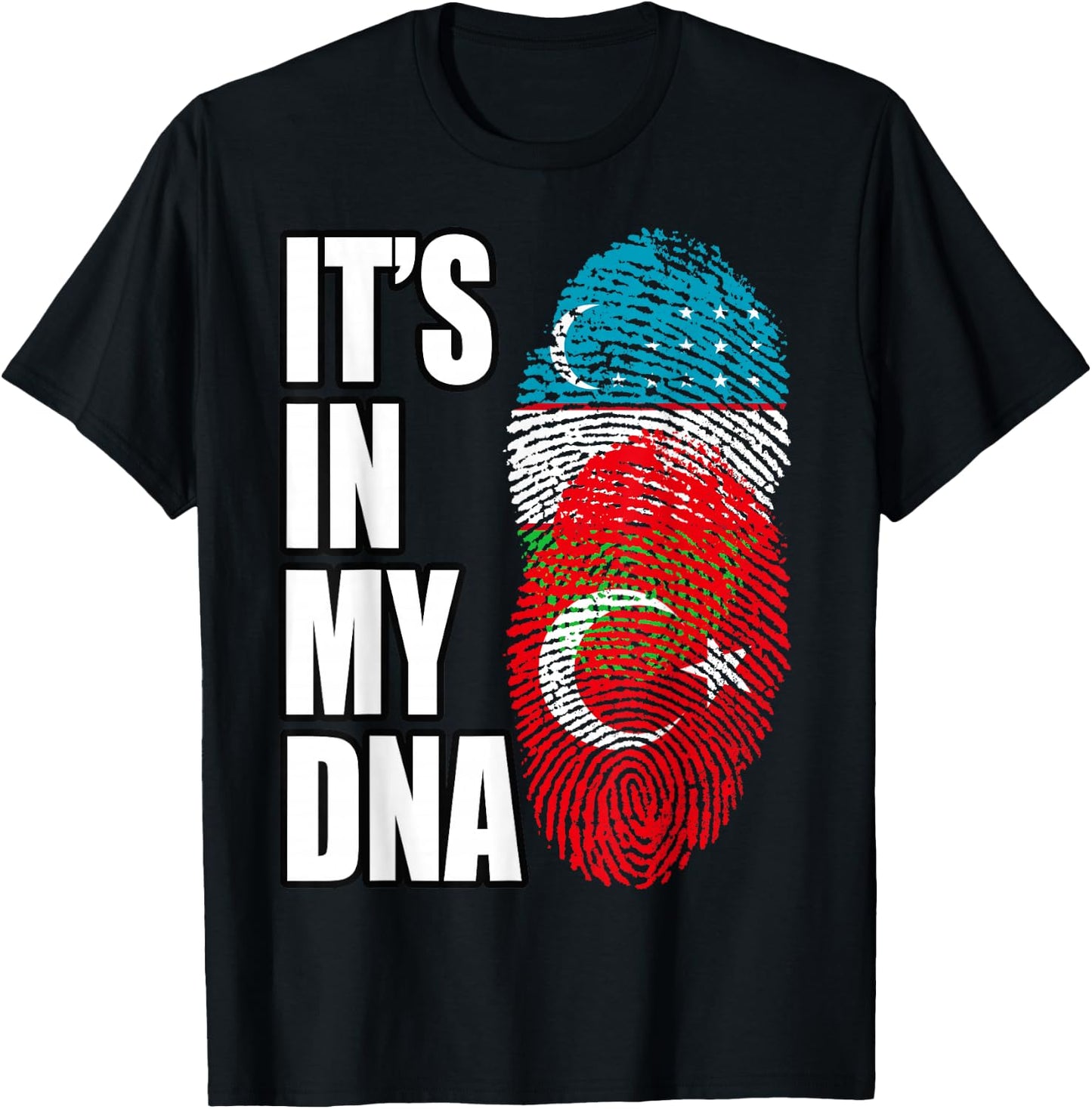 Uzbek And Turkish Mix Heritage DNA Flag T-Shirt - T-Shirt | Black
