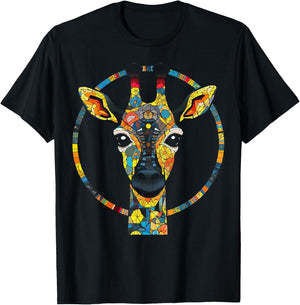Giraffe Artwork Colourful Animals Zoo Giraffe T-Shirt - T-Shirt | Black