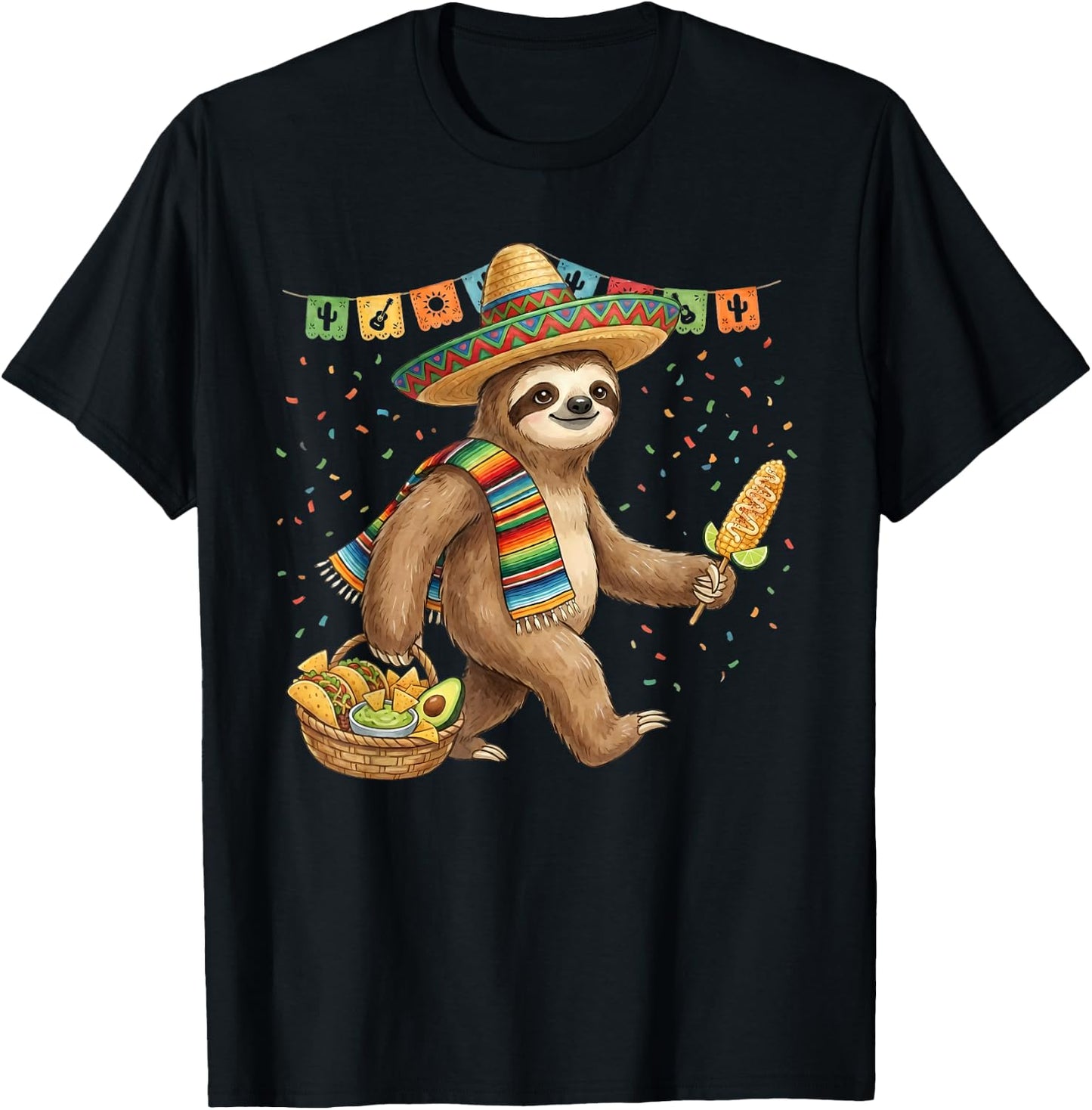 Mexican Sloth Poncho Cinco De Mayo Fiesta Sombrero Meme T-Shirt - T-Shirt | Black