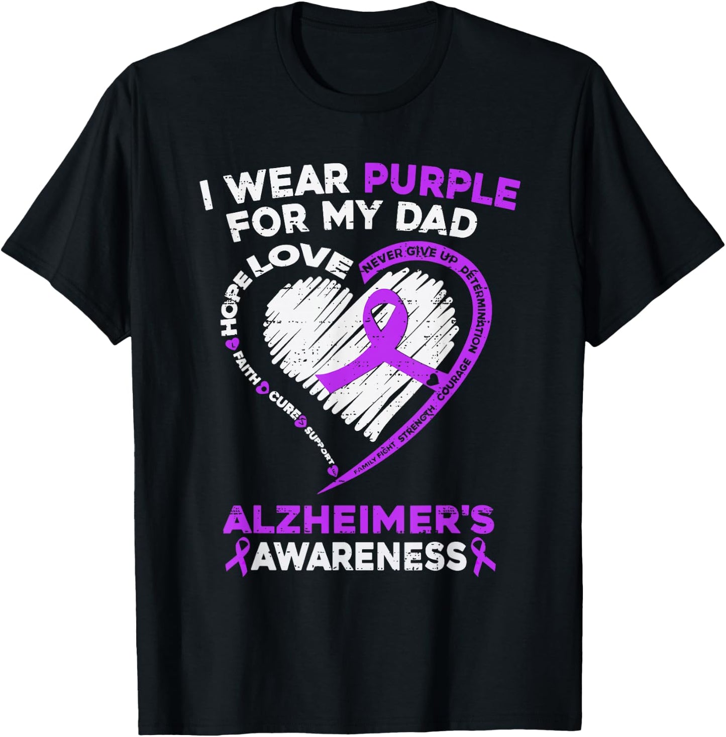 I Wear Purple For Dad Alzheimer's Awareness Dementia Father T-Shirt - T-Shirt | Black