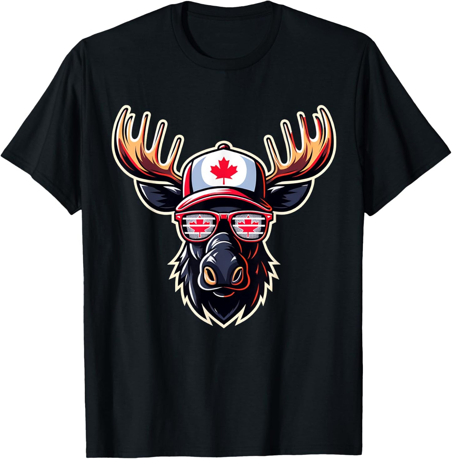 Funny Canada Flag Moose Sunglasses Canadian Flag Maple Leaf T-Shirt - T-Shirt | Black