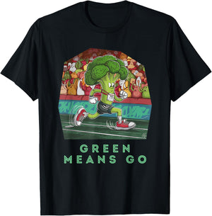 Funny Broccoli Running Cartoon Athletic T-Shirt - T-Shirt | Black