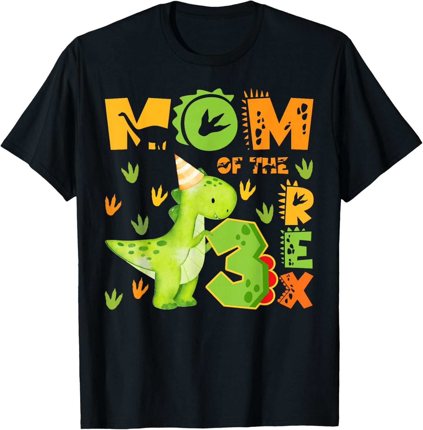 Mom of The Three Rex 3rd Birthday Boy Dinosaur T-Rex T-Shirt - T-Shirt | Black