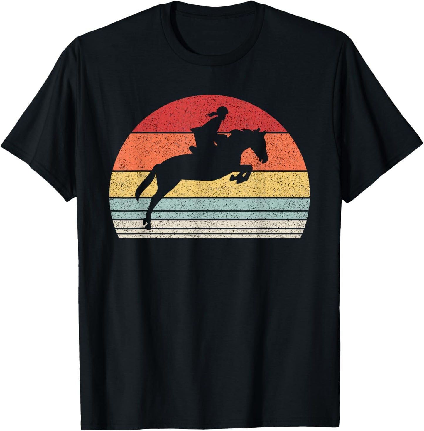 Vintage Retro English Riding Hunter Jumper Girl Riding Horse T-Shirt - T-Shirt | Black