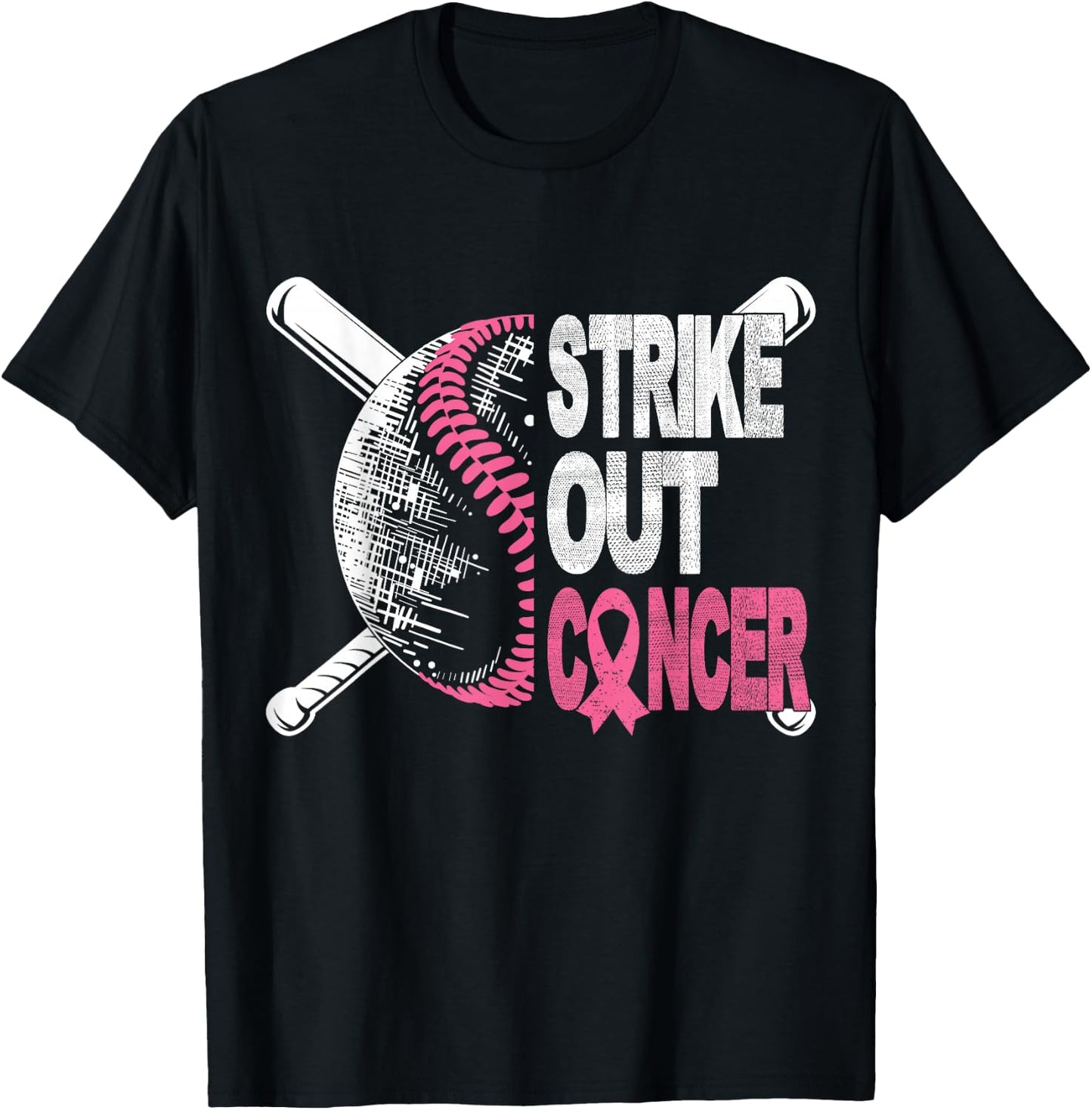 Strike Out Cancer Breast Cancer Awareness Baseball Warrior T-Shirt - T-Shirt | Black