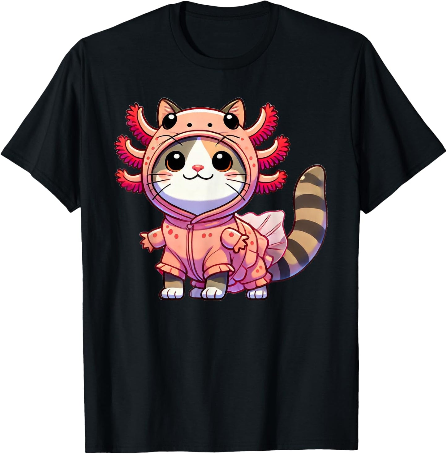 Kawaii Cat Kitten Axolotl Costume Women Kids T-Shirt - T-Shirt | Black