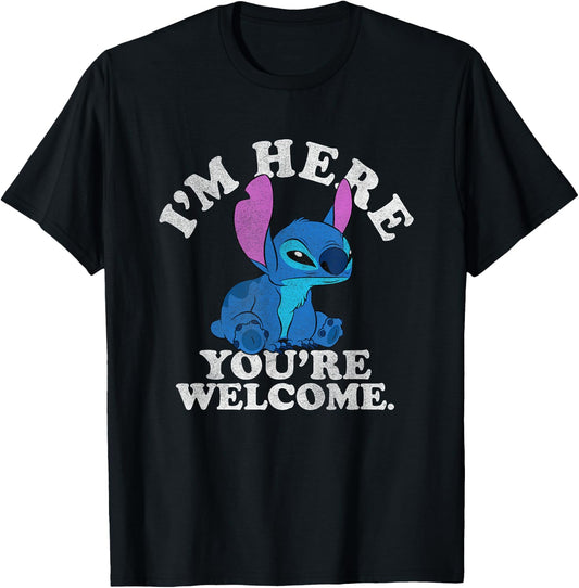 Disney Lilo & Stitch I'm Here You're Welcome T-Shirt - T-Shirt | Black