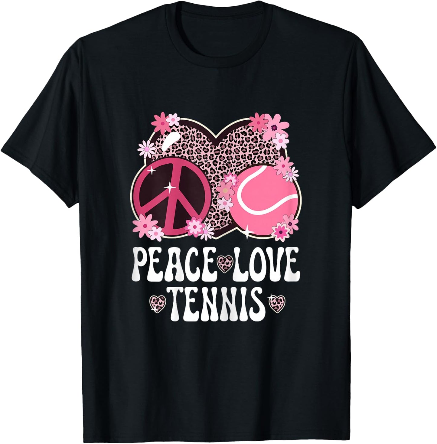 Peace Love Tennis Lover Leopard Print Women Girl Cute Tennis T-Shirt - T-Shirt | Black