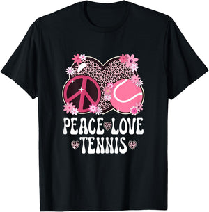 Peace Love Tennis Lover Leopard Print Women Girl Cute Tennis T-Shirt - T-Shirt | Black