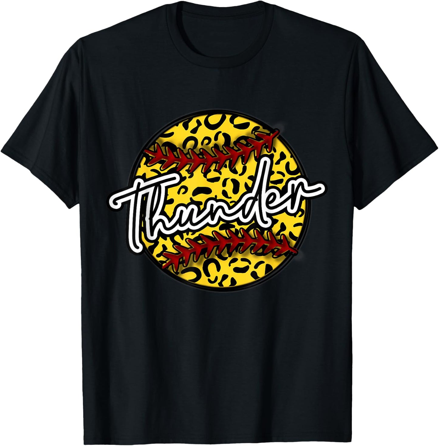 THUNDER Leopard Cheetah Softball Team Trendy Cute Womans Top T-Shirt - T-Shirt | Black