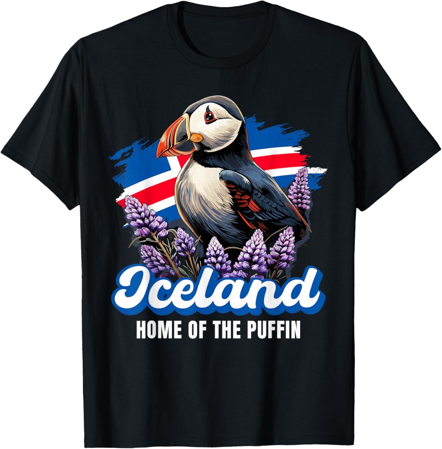 Iceland Iceland Iceland Flag Puffin , black T-Shirt - T-Shirt | Black