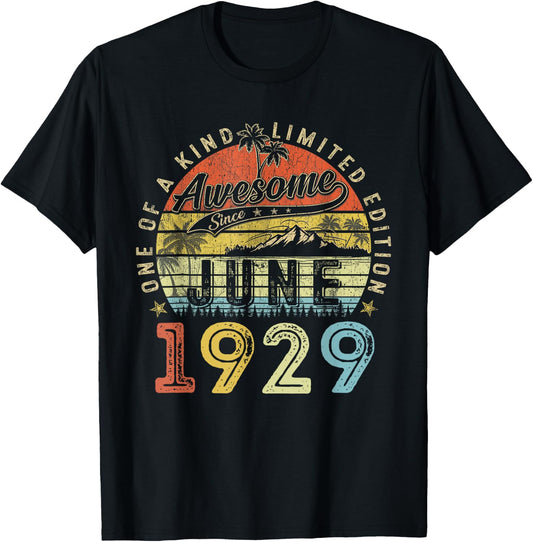 97 Limited Edition 1929 One of a Kind June 97th Birthday T-Shirt - T-Shirt | Black