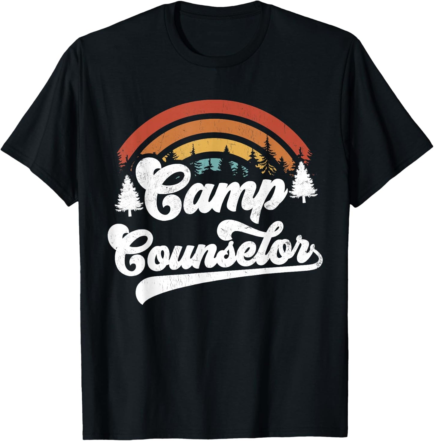 Summer Camp Counselor Staff Groovy Rainbow Camp Counselor T-Shirt - T-Shirt | Black
