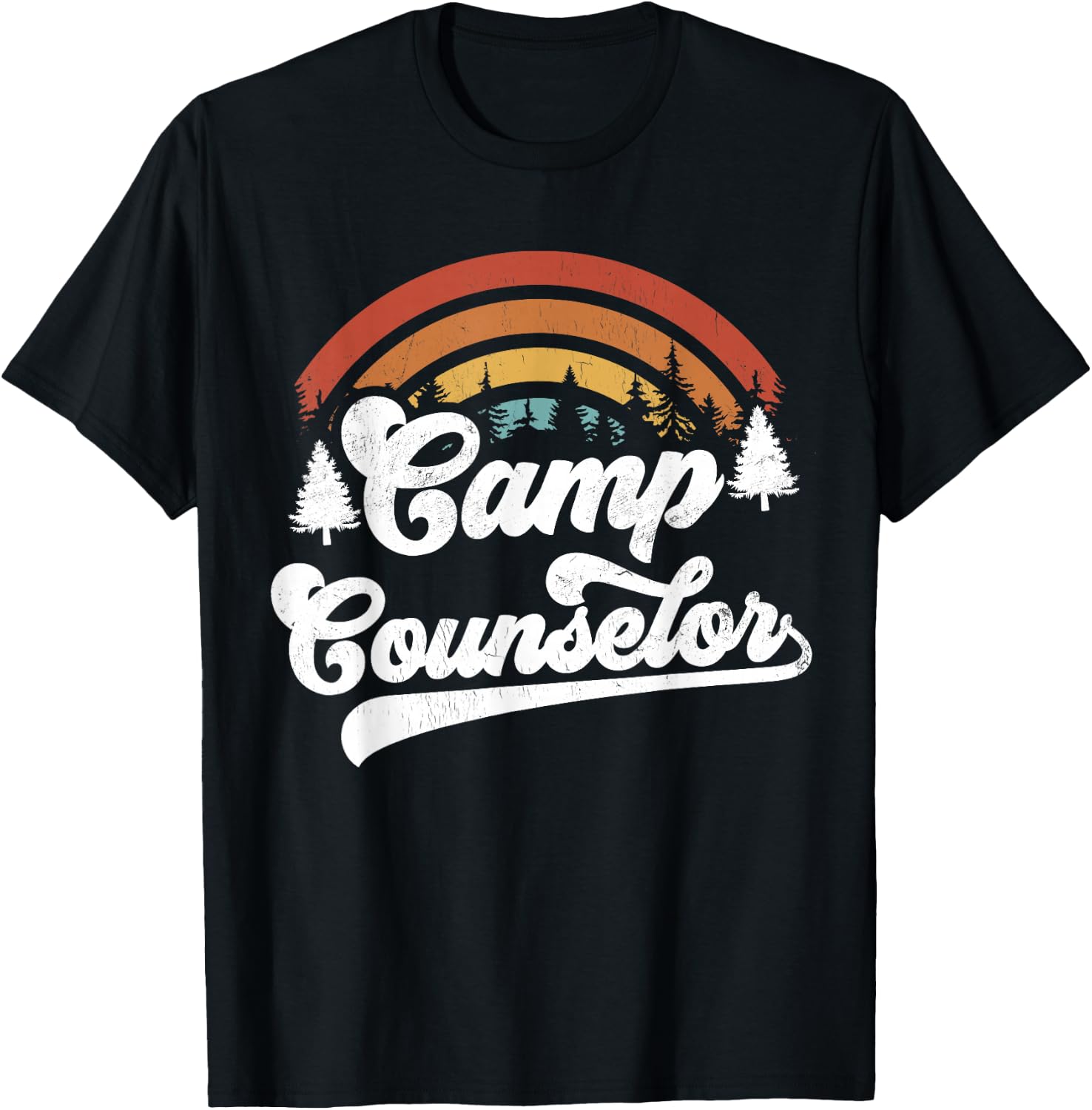 Summer Camp Counselor Staff Groovy Rainbow Camp Counselor T-Shirt - T-Shirt | Black