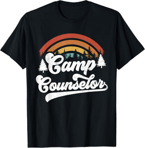 Summer Camp Counselor Staff Groovy Rainbow Camp Counselor T-Shirt - T-Shirt | Black