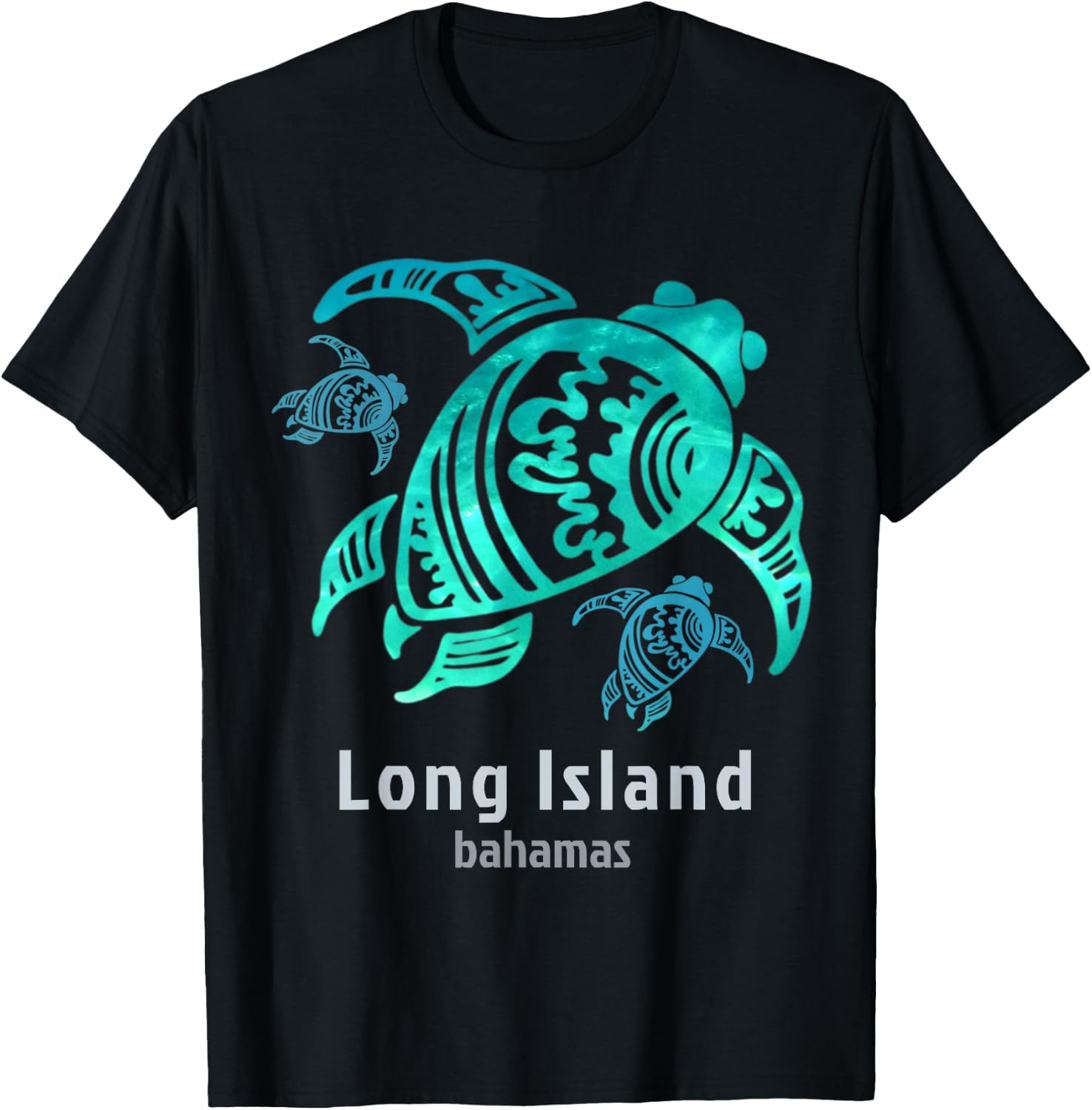 Long Island Bahamas Sea Blue Tribal Turtle T-Shirt - T-Shirt | Black