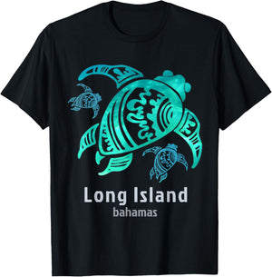 Long Island Bahamas Sea Blue Tribal Turtle T-Shirt - T-Shirt | Black